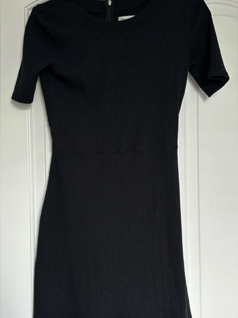 A&F Black , polyester blend ribbed dress , short sleeve